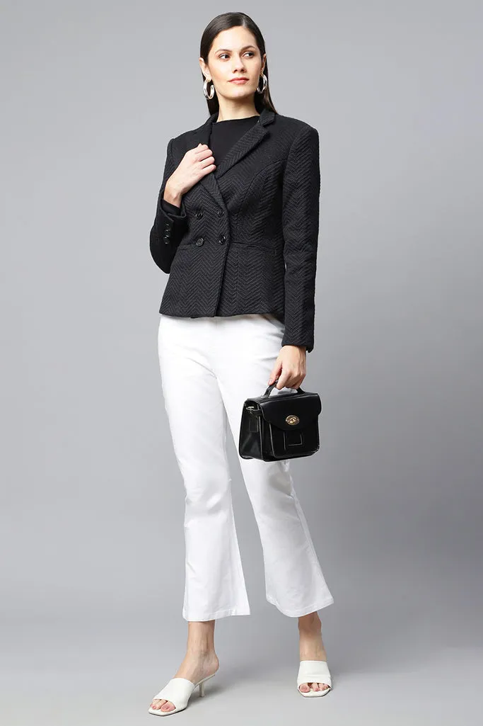 Black Self-Textured Peplum Style Jacket