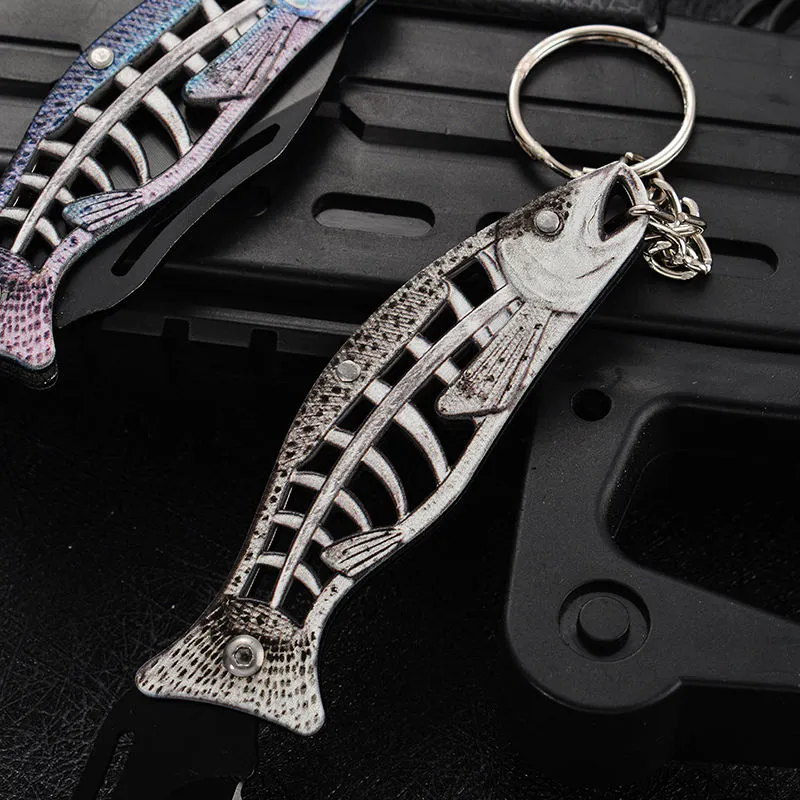 Bony Fish 3D Printing Small Folding Pocket Knife Outdoor Edc Keychain Knife Aluminium Handle Portable Camping Backpacking