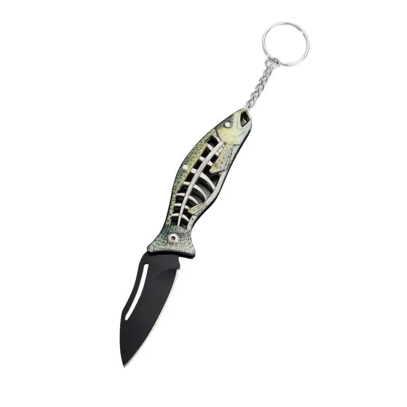 Bony Fish 3D Printing Small Folding Pocket Knife Outdoor Edc Keychain Knife Aluminium Handle Portable Camping Backpacking