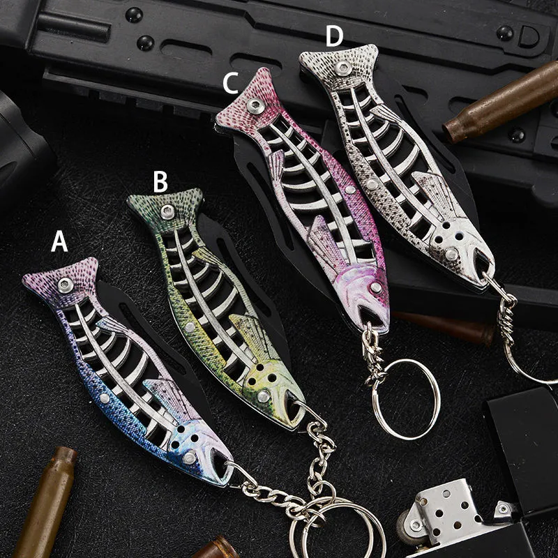 Bony Fish 3D Printing Small Folding Pocket Knife Outdoor Edc Keychain Knife Aluminium Handle Portable Camping Backpacking