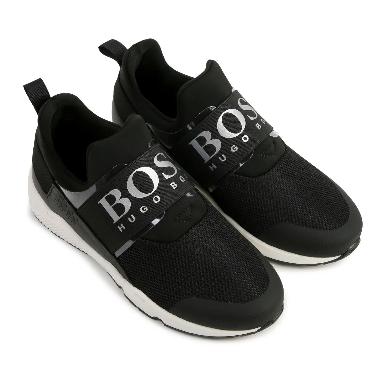 Boss Kids Black Logo Strap Trainers