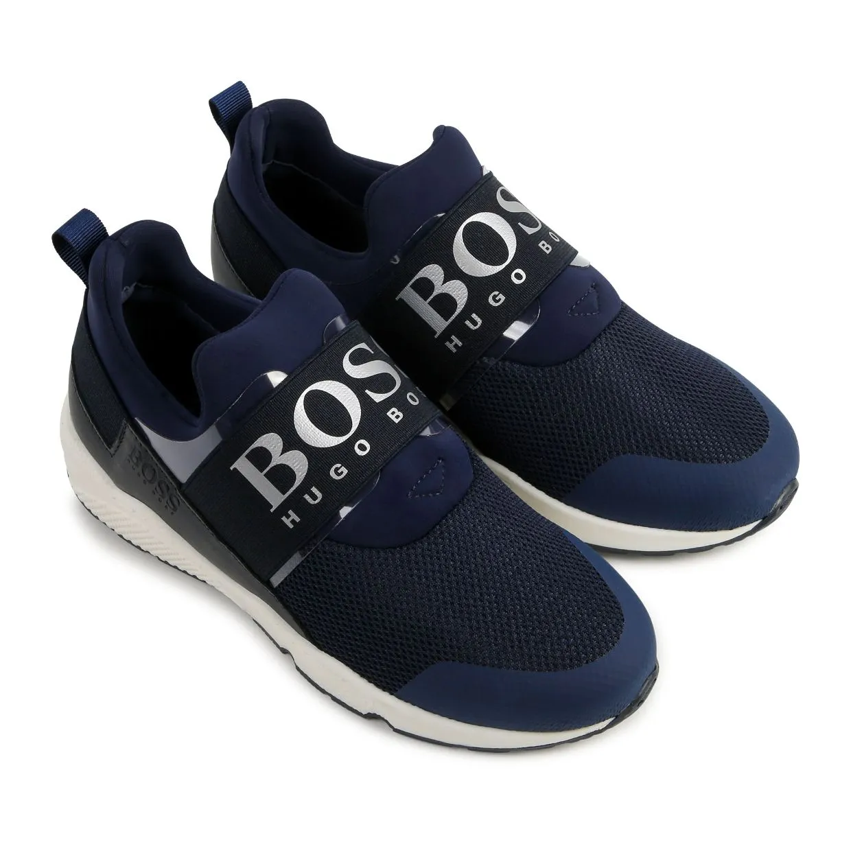 Boss Kids Navy Logo Strap Trainers