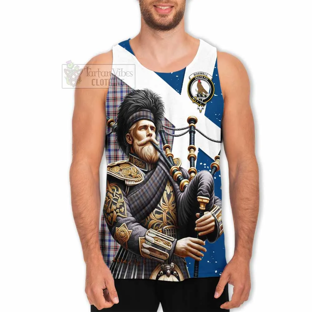 Boswell Tartan Men's Tank Top with Family Crest Scottish Bagpiper Vibes