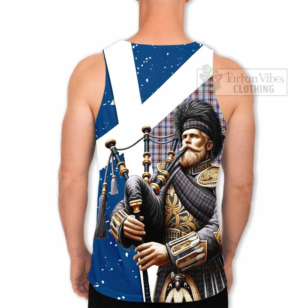 Boswell Tartan Men's Tank Top with Family Crest Scottish Bagpiper Vibes