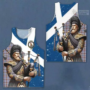 Boswell Tartan Men's Tank Top with Family Crest Scottish Bagpiper Vibes