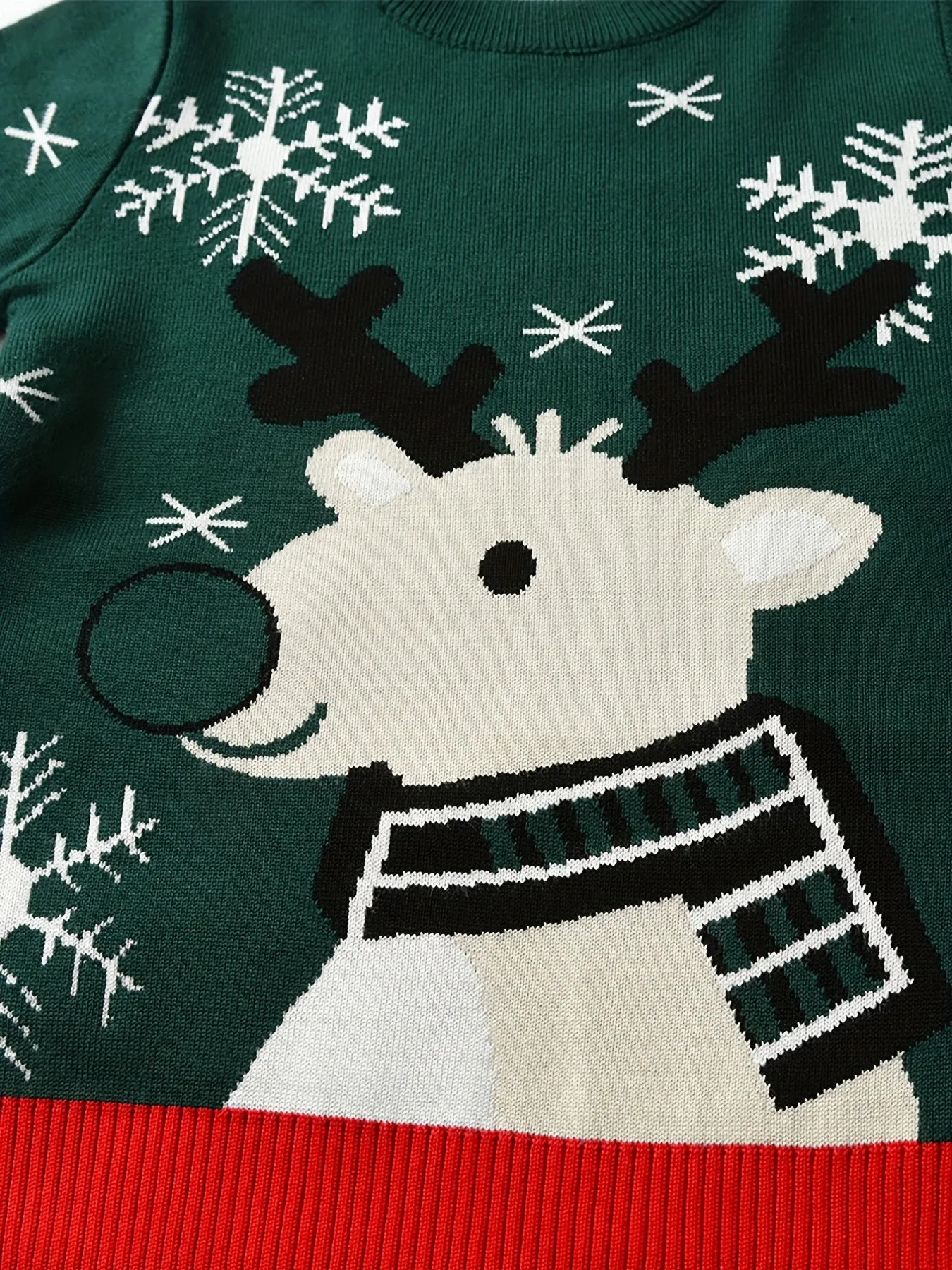 Boy's Christmas Elk Pattern Knitted Sweater, Casual Slightly Stretch Breathable Pullover Top For Outdoor