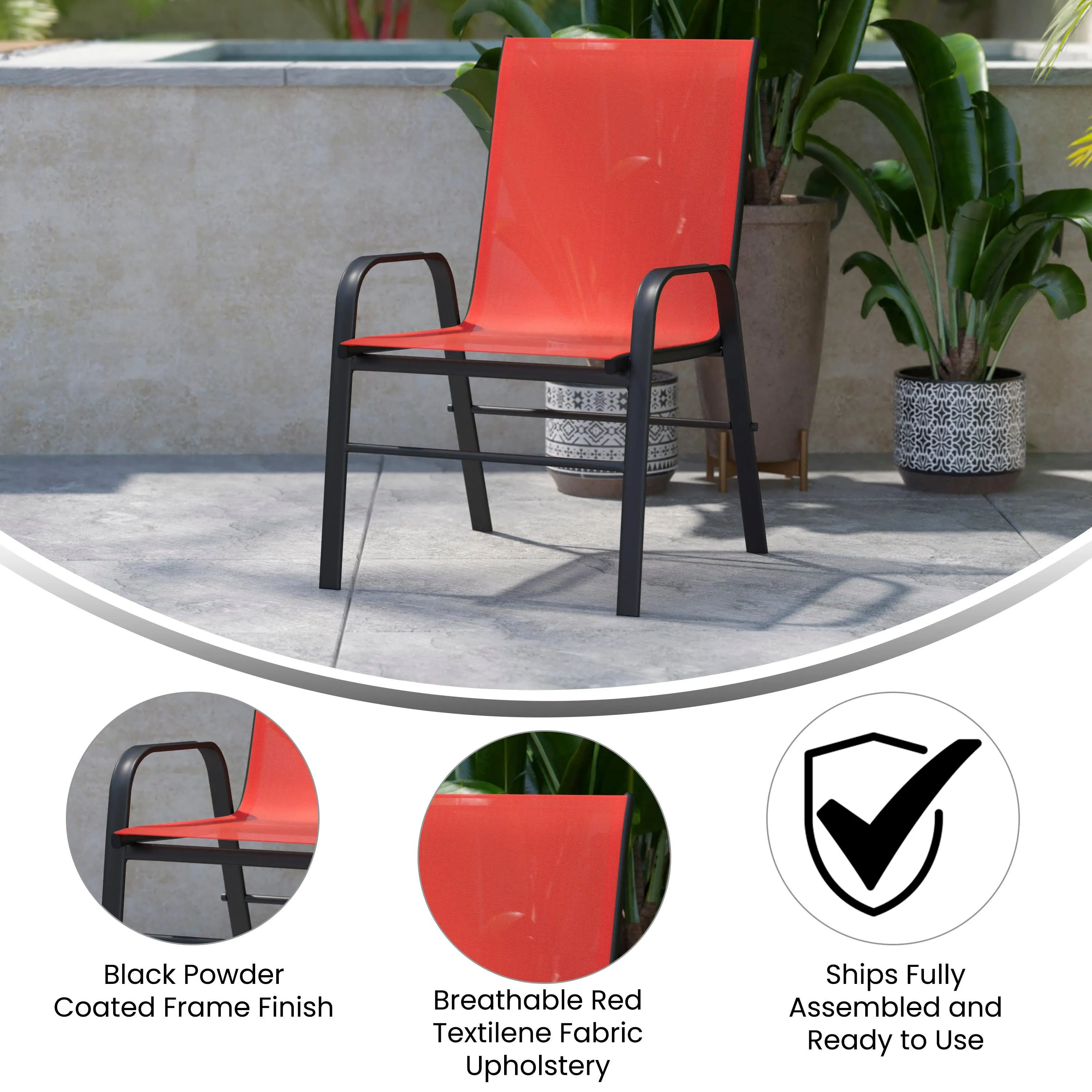 Brazos Series Outdoor Stack Chair with Flex Comfort Material and Metal Frame