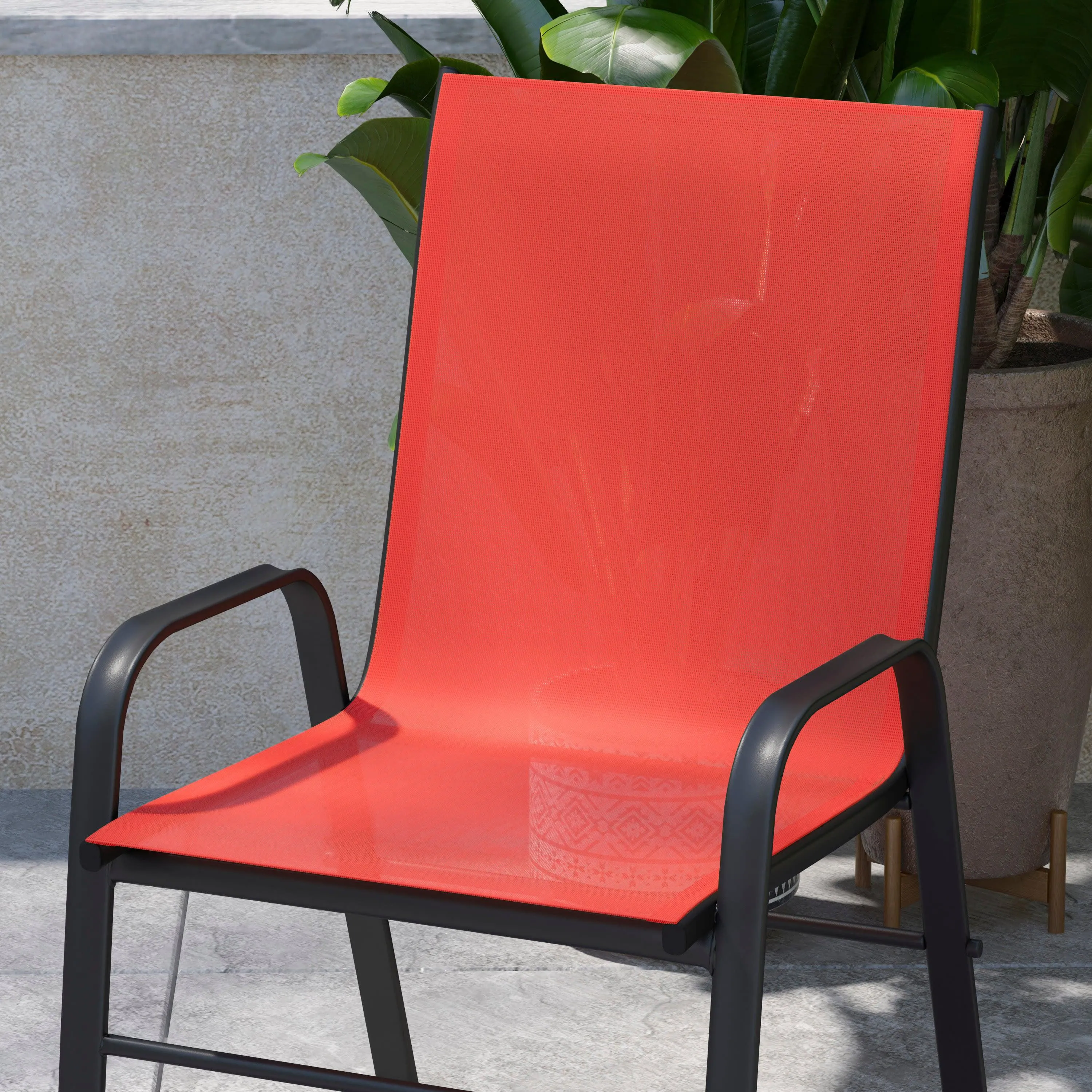 Brazos Series Outdoor Stack Chair with Flex Comfort Material and Metal Frame