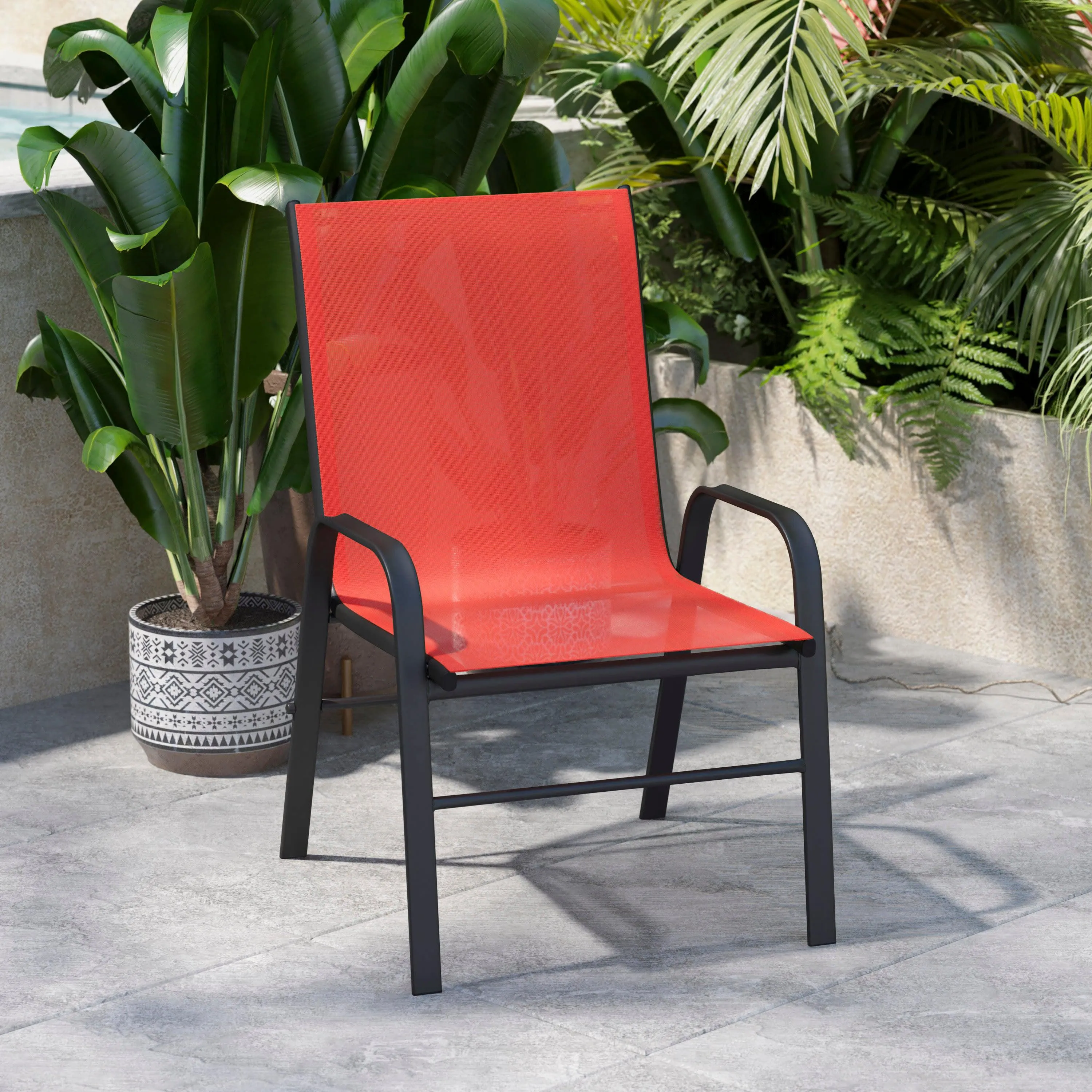 Brazos Series Outdoor Stack Chair with Flex Comfort Material and Metal Frame