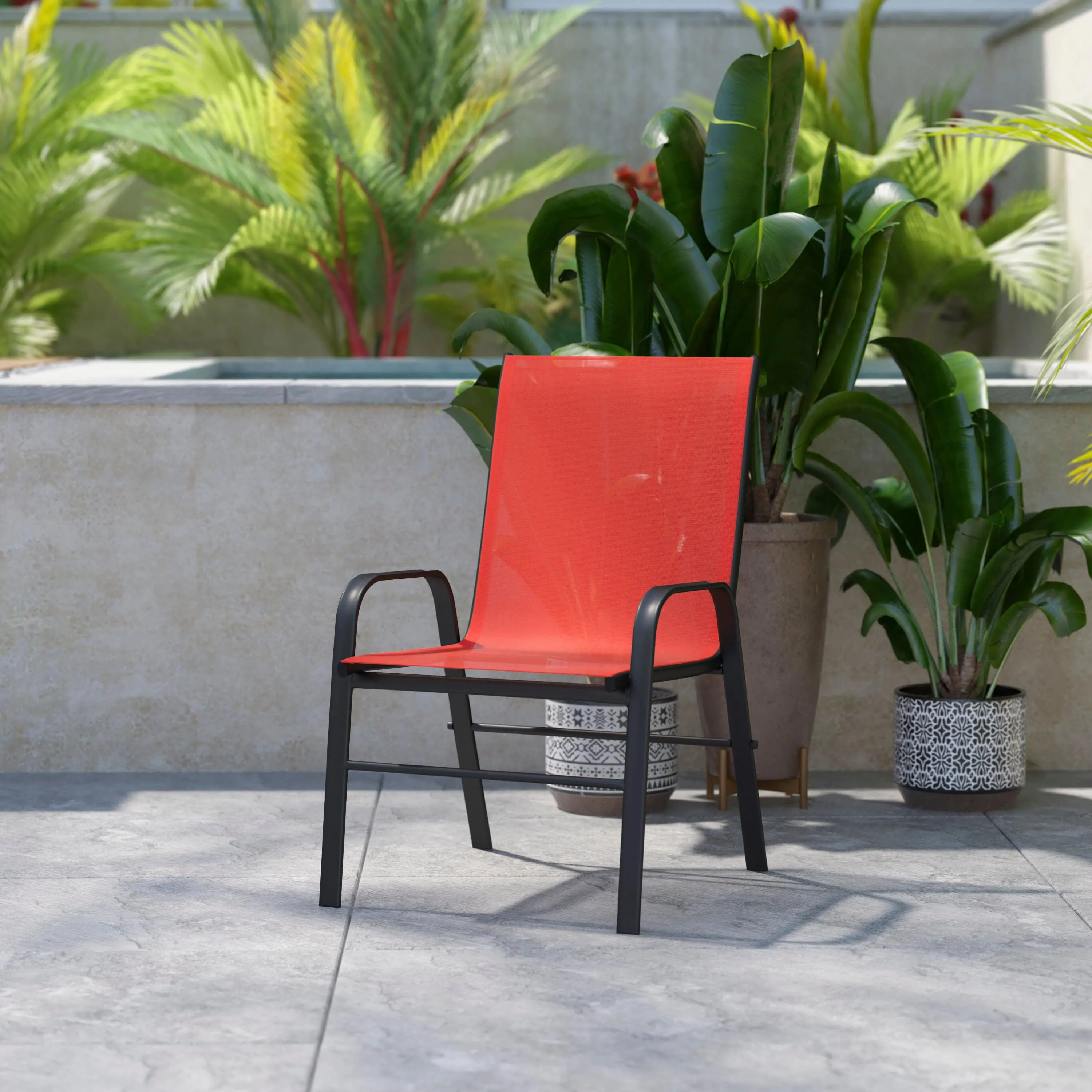 Brazos Series Outdoor Stack Chair with Flex Comfort Material and Metal Frame