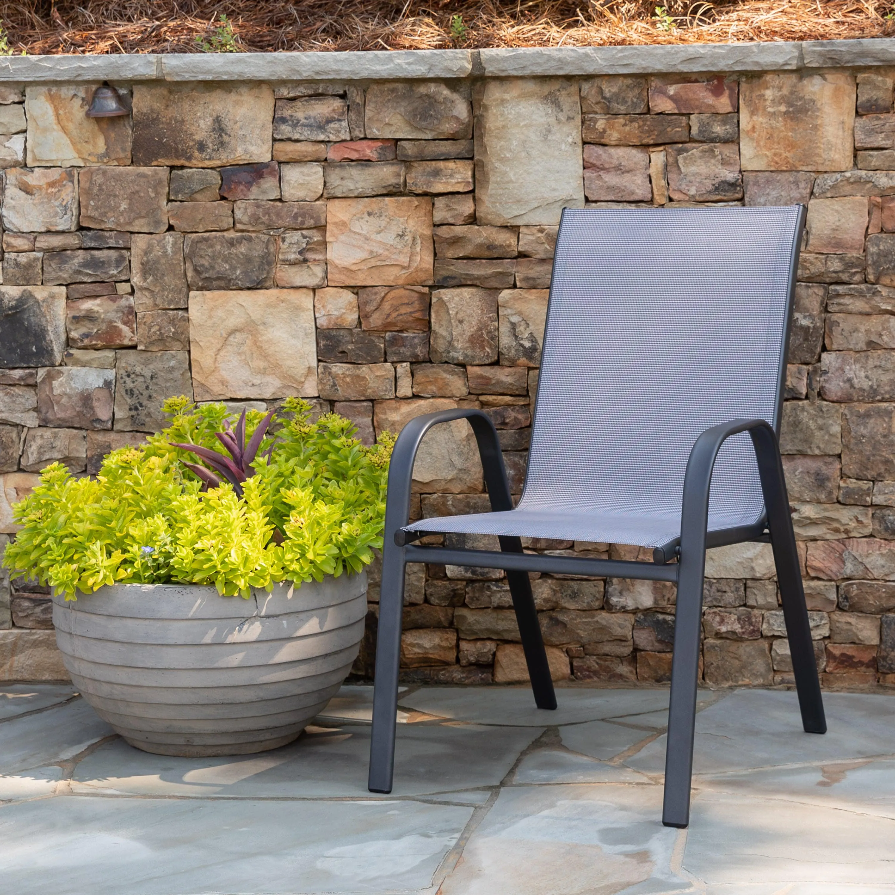 Brazos Series Outdoor Stack Chair with Flex Comfort Material and Metal Frame