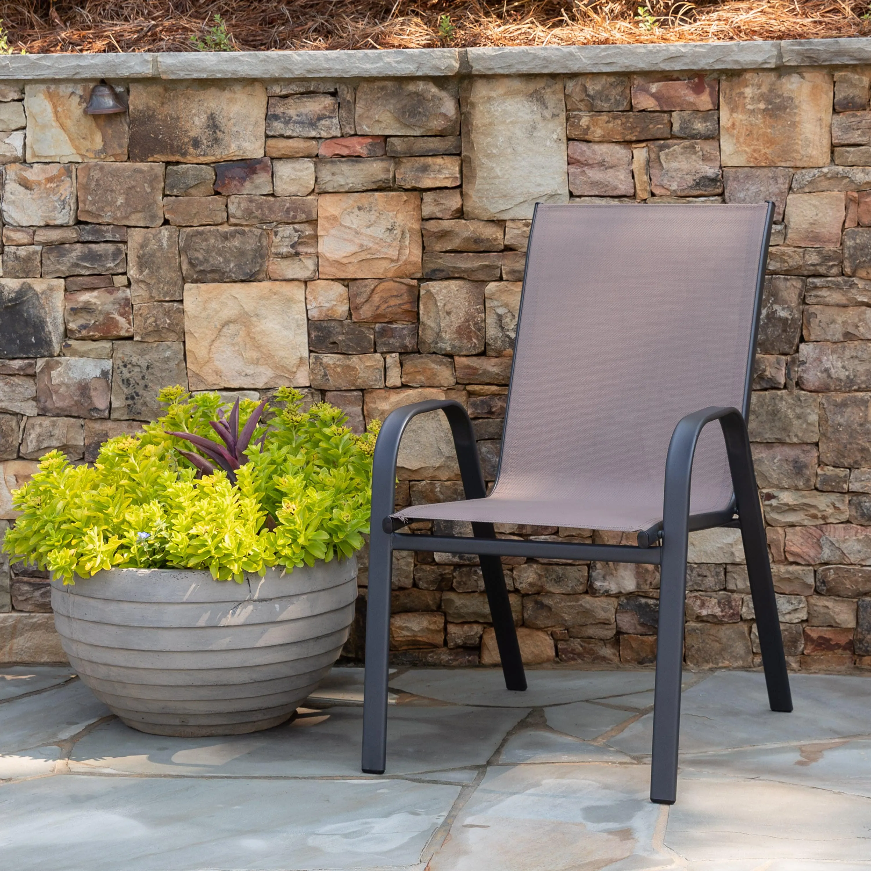 Brazos Series Outdoor Stack Chair with Flex Comfort Material and Metal Frame