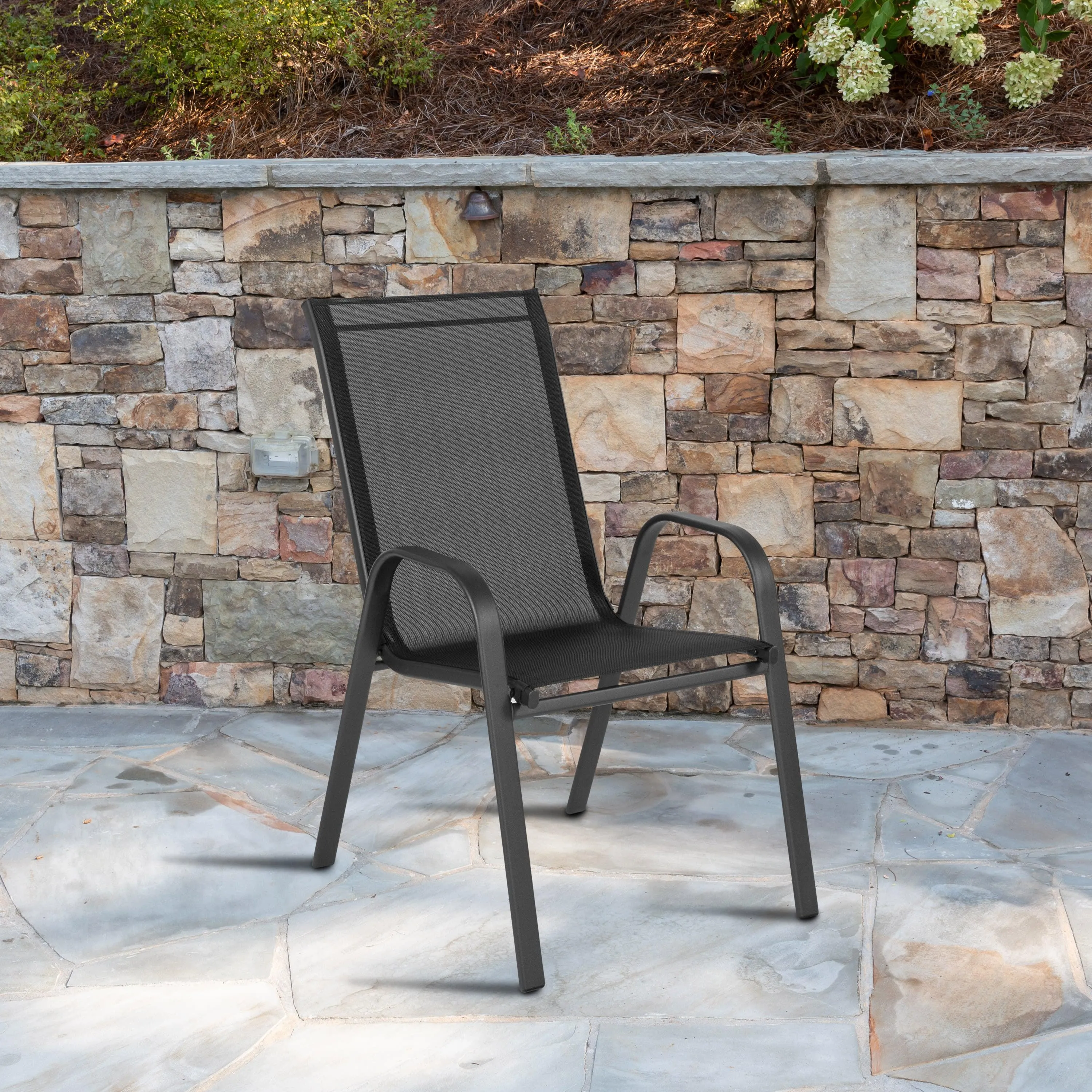 Brazos Series Outdoor Stack Chair with Flex Comfort Material and Metal Frame