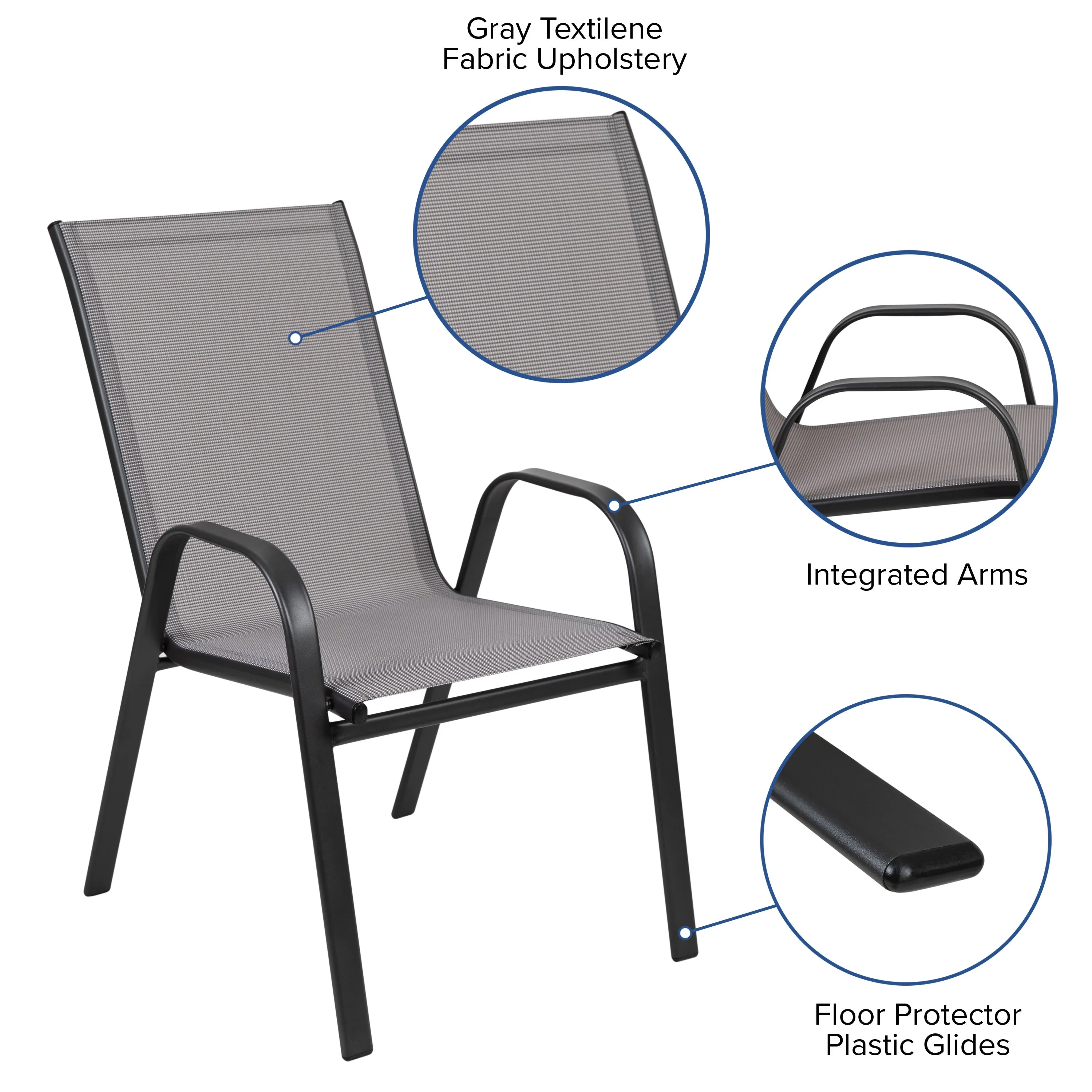 Brazos Series Outdoor Stack Chair with Flex Comfort Material and Metal Frame