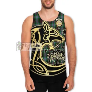 Brodie Hunting Tartan Men's Tank Top with Family Crest Celtic Wolf Style