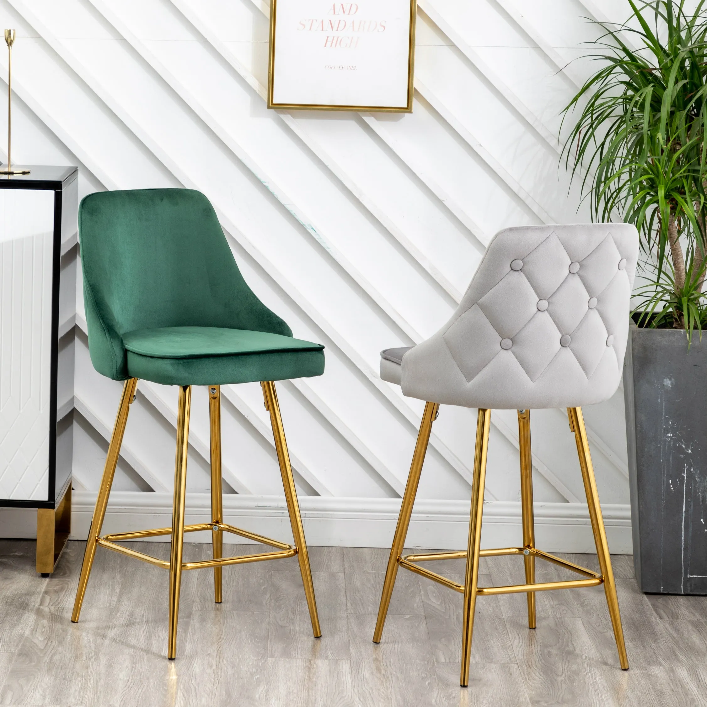 BTExpert Barstools Green Rahima Tufted Upholstered Modern Stool Bar Chair -One