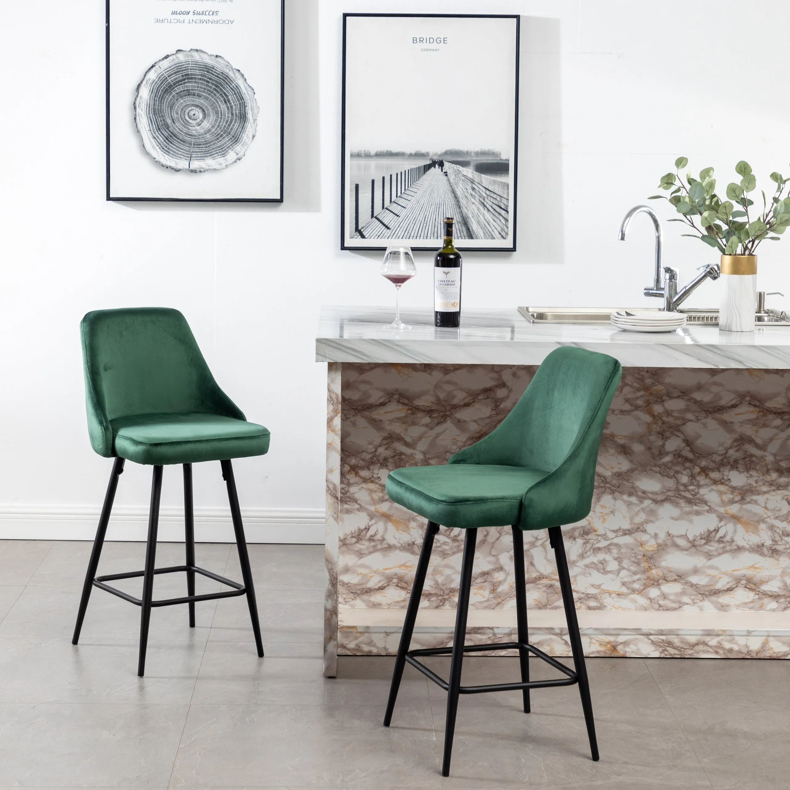 BTExpert Faiza Velvet Geen Upholstered Modern  Barstool Stool Bar Chair -One