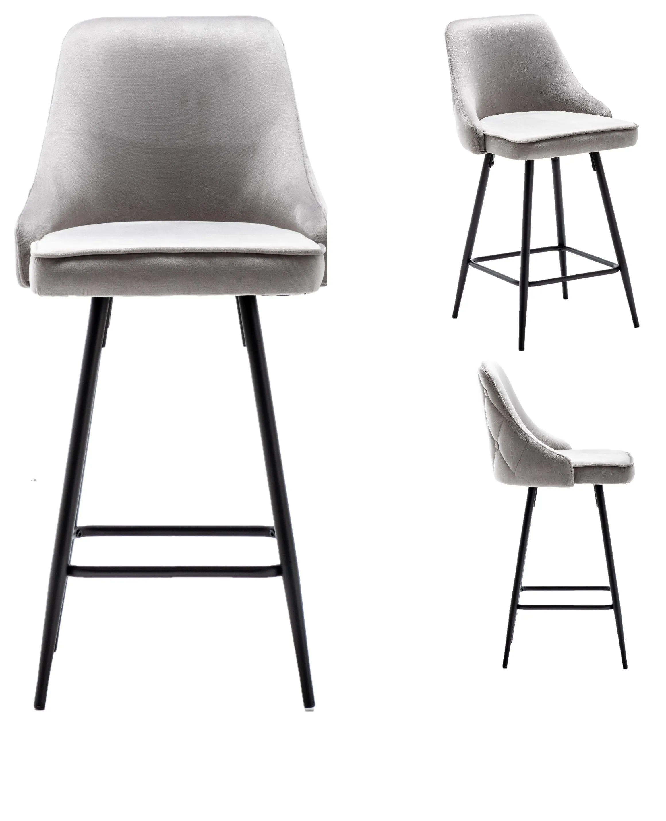 BTExpert Tasleem Velvet Gray Tufted Upholstered Counter Barstool Modern Stool Bar Chair -One