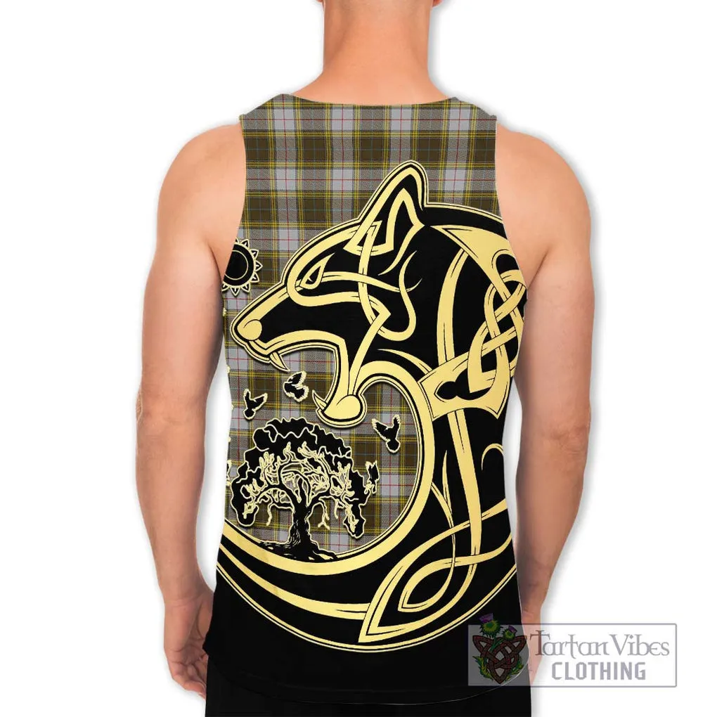 Buchanan Dress Tartan Men's Tank Top with Family Crest Celtic Wolf Style