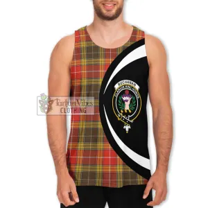 Buchanan Old Set Weathered Tartan Men's Tank Top with Family Crest Circle Style