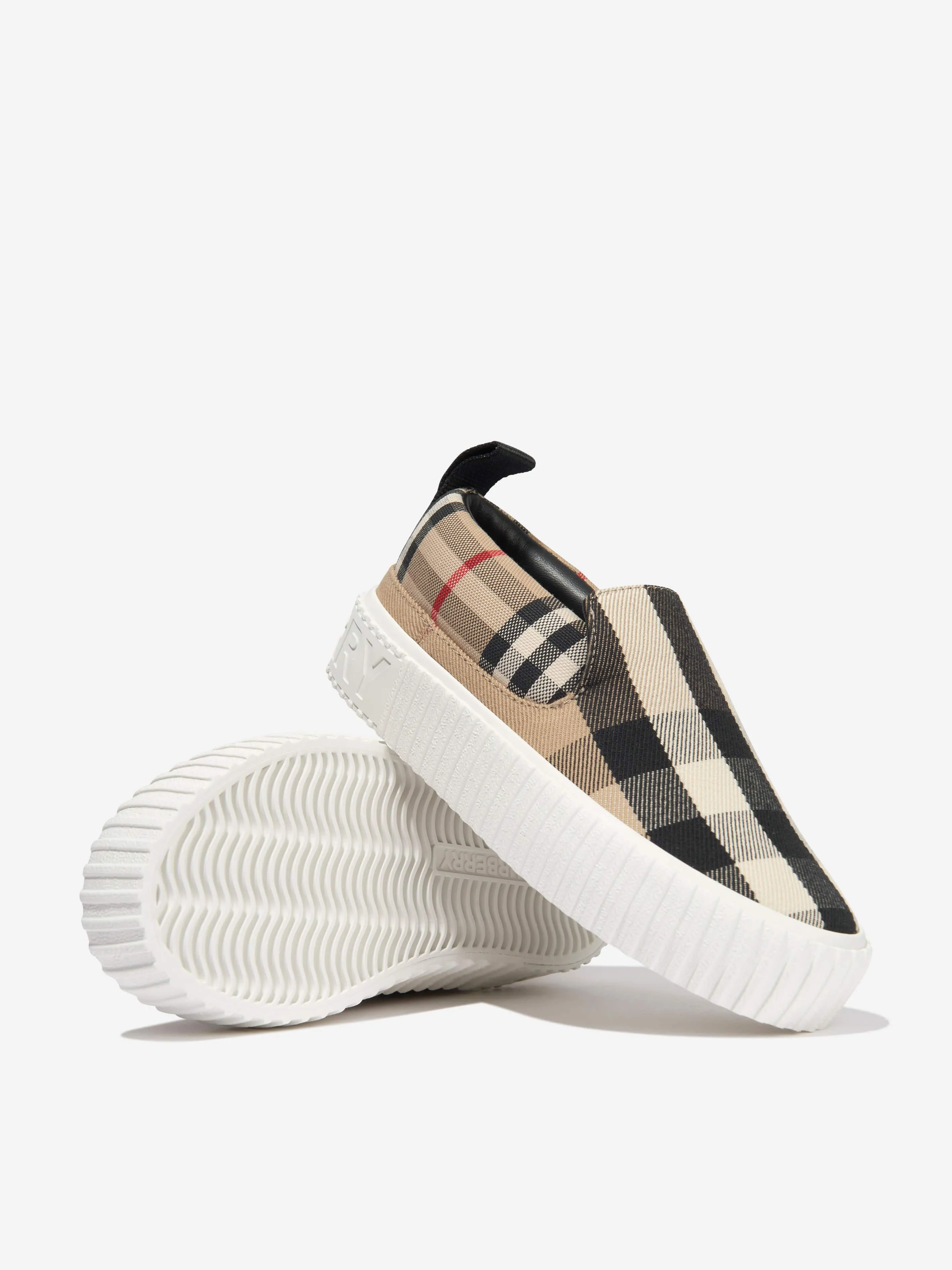 Burberry Kids Check Andrew Slip On Trainers In Beige