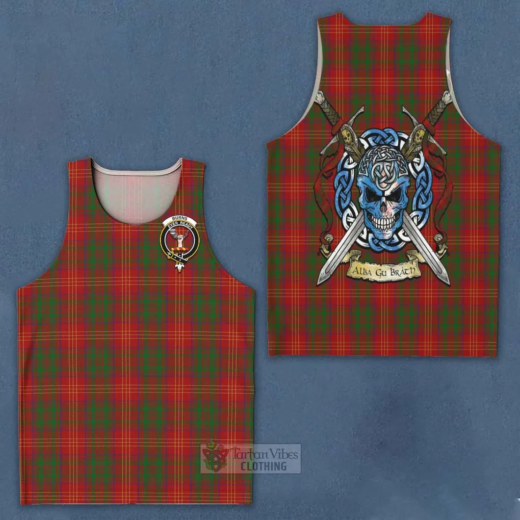 Burns Tartan Men's Tank Top with Family Crest Celtic Skull Style