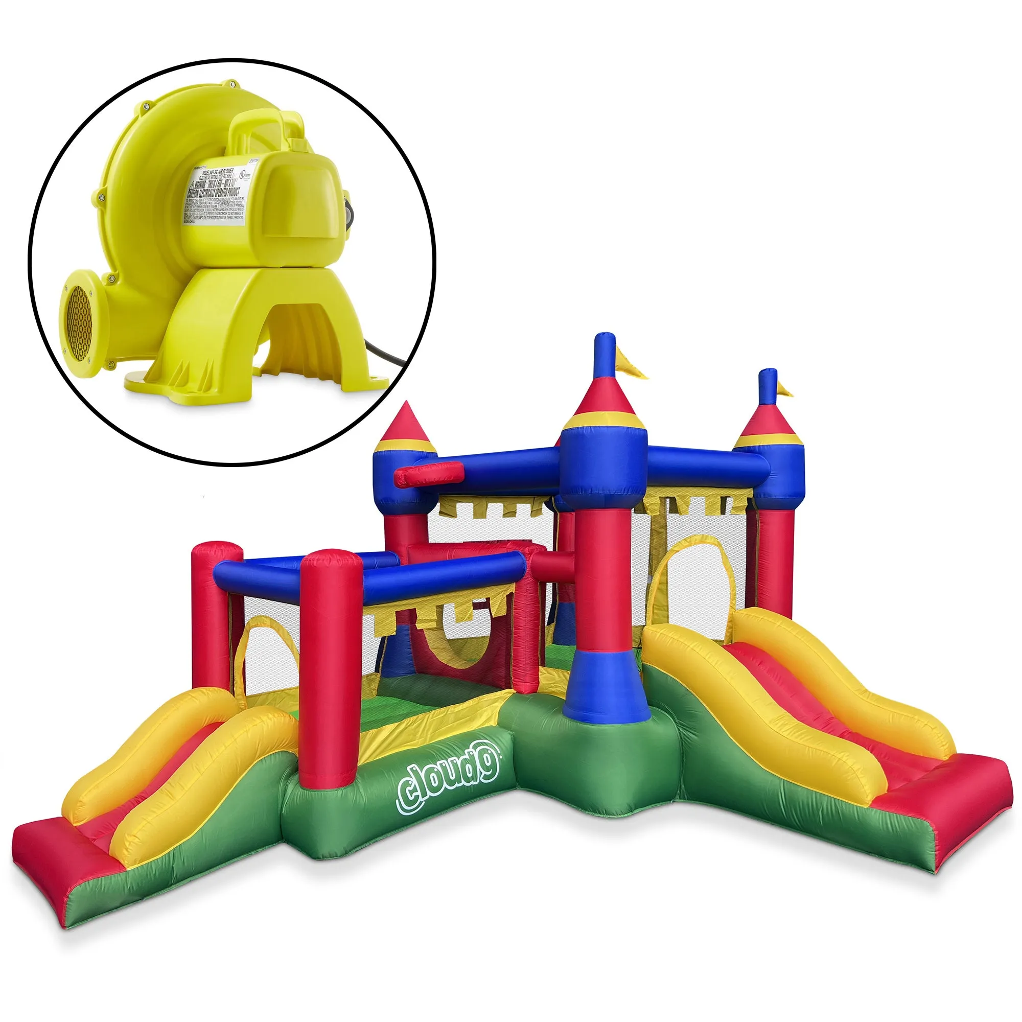 Castle Bounce House for Kids with Blower - Two Jump Areas and Slides