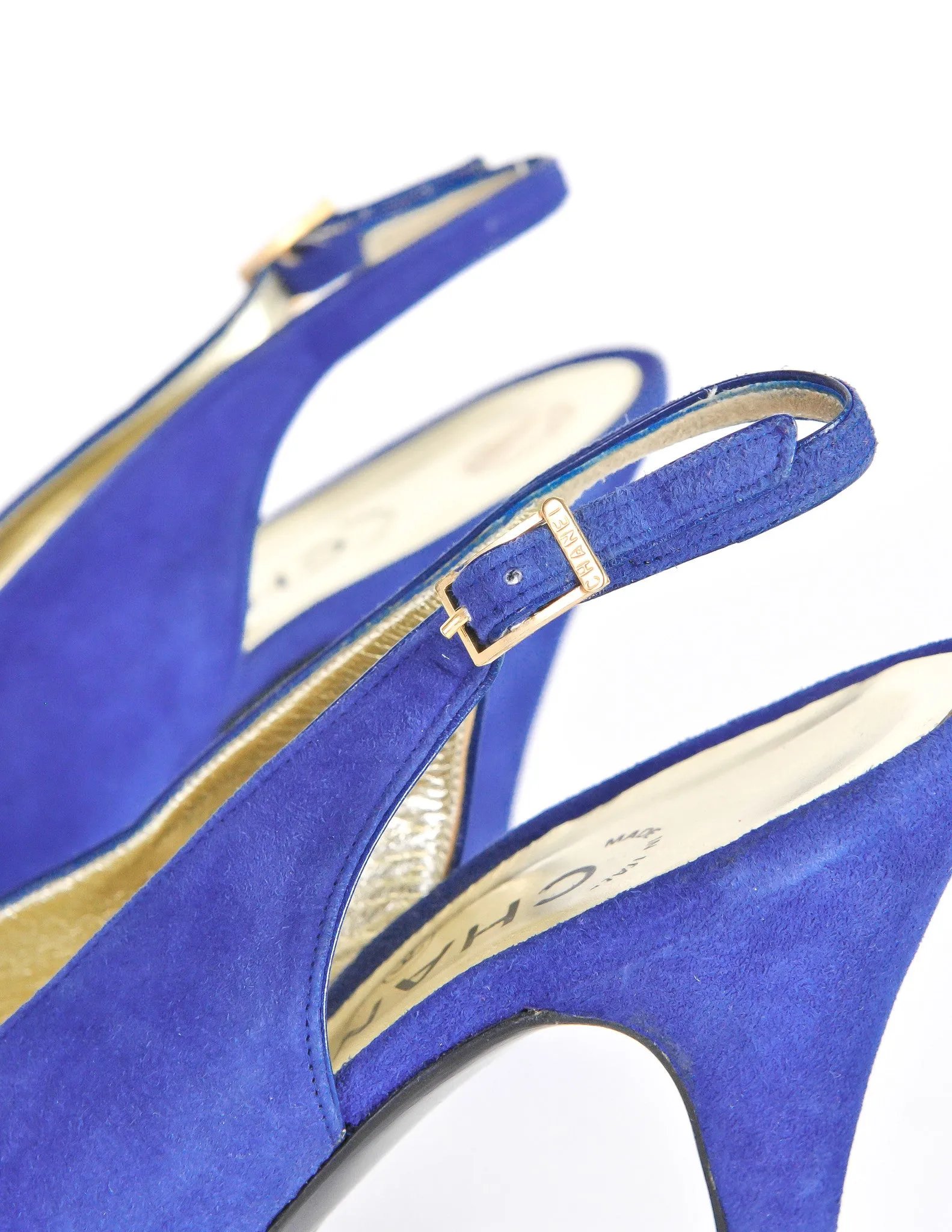 Chanel Vintage Blue Suede and Black Satin Heels