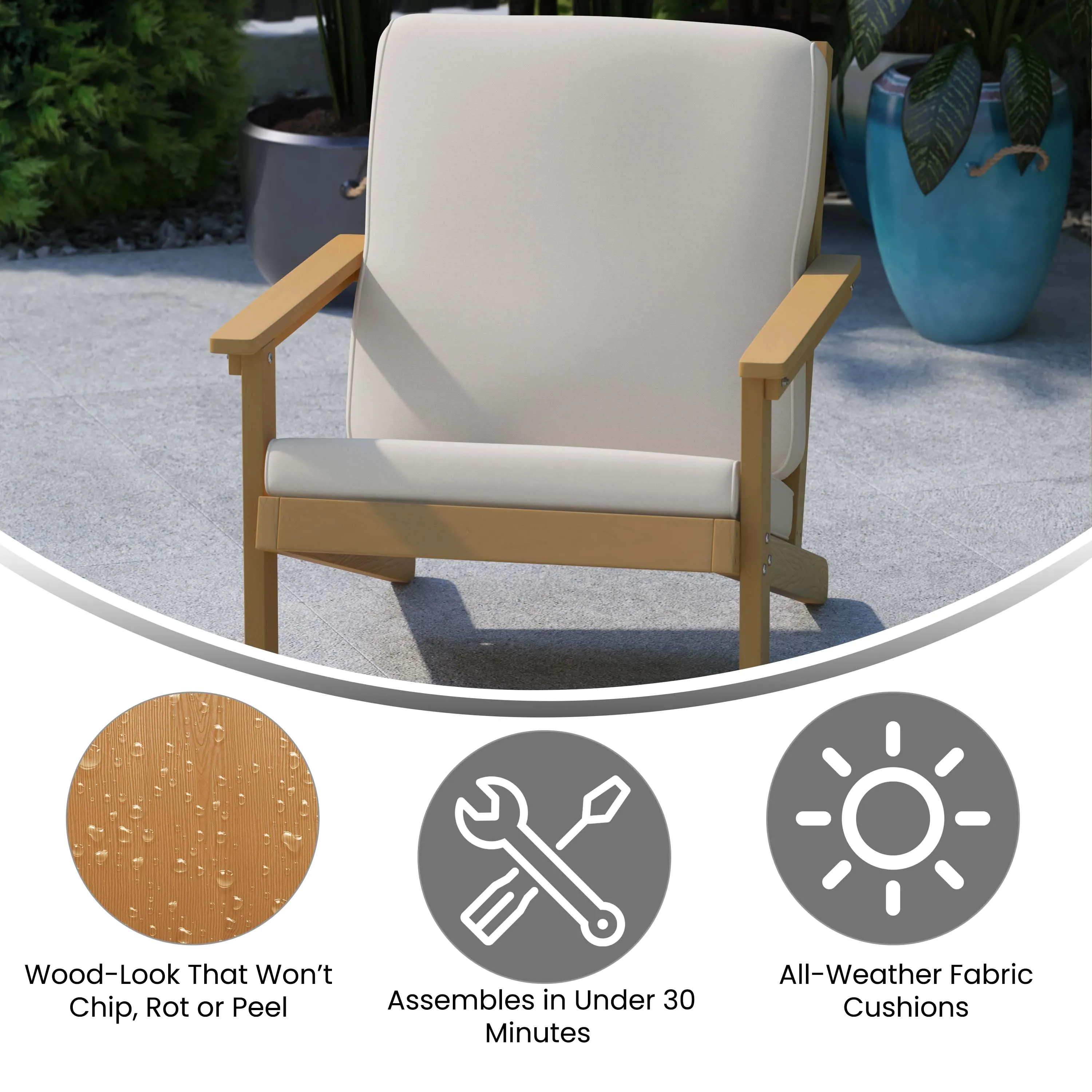 Charlestown All-Weather Poly Resin Wood Adirondack Style Deep Seat Patio Club Chair with Cushions