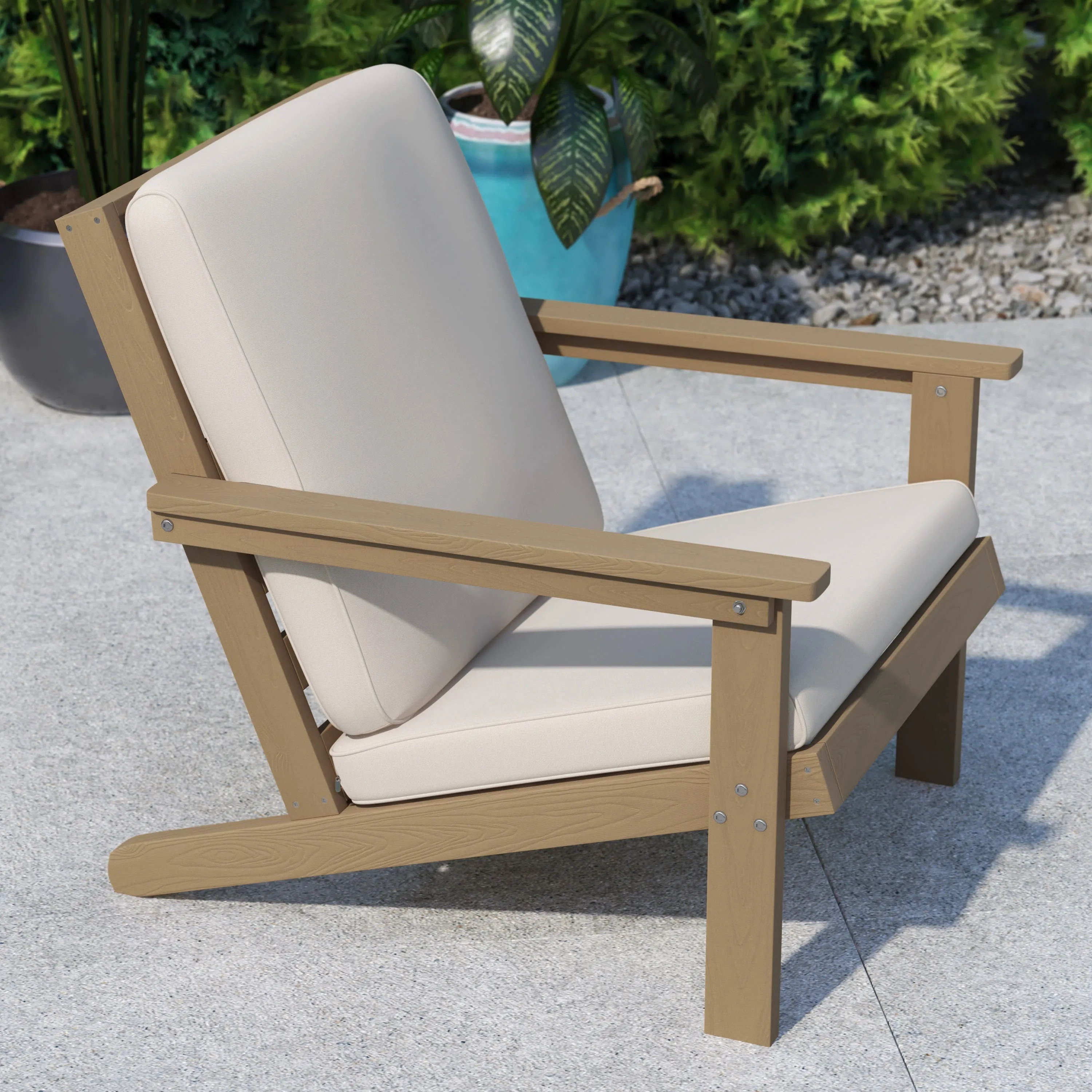 Charlestown All-Weather Poly Resin Wood Adirondack Style Deep Seat Patio Club Chair with Cushions