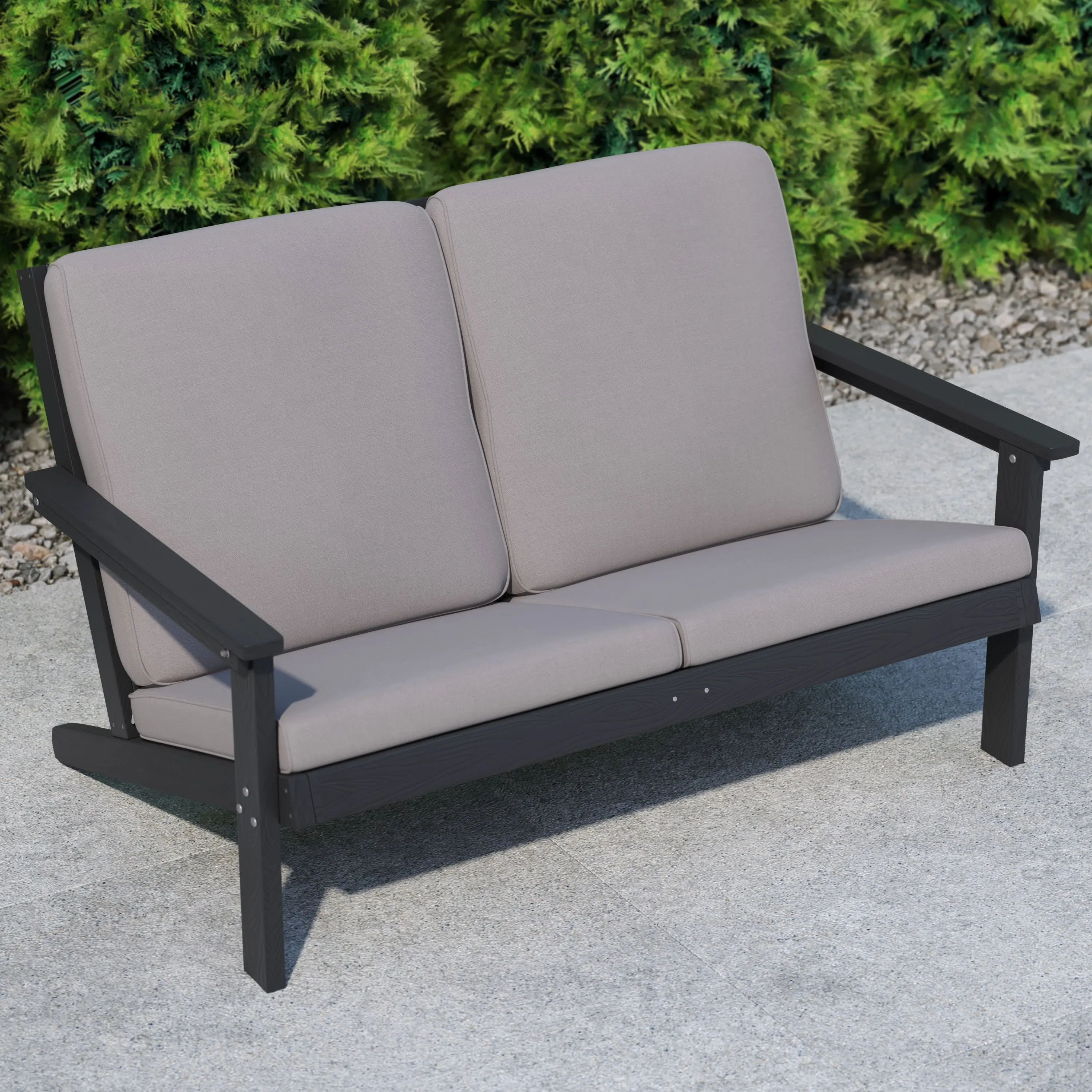 Charlestown All-Weather Poly Resin Wood Adirondack Style Deep Seat Patio Loveseat with Cushions