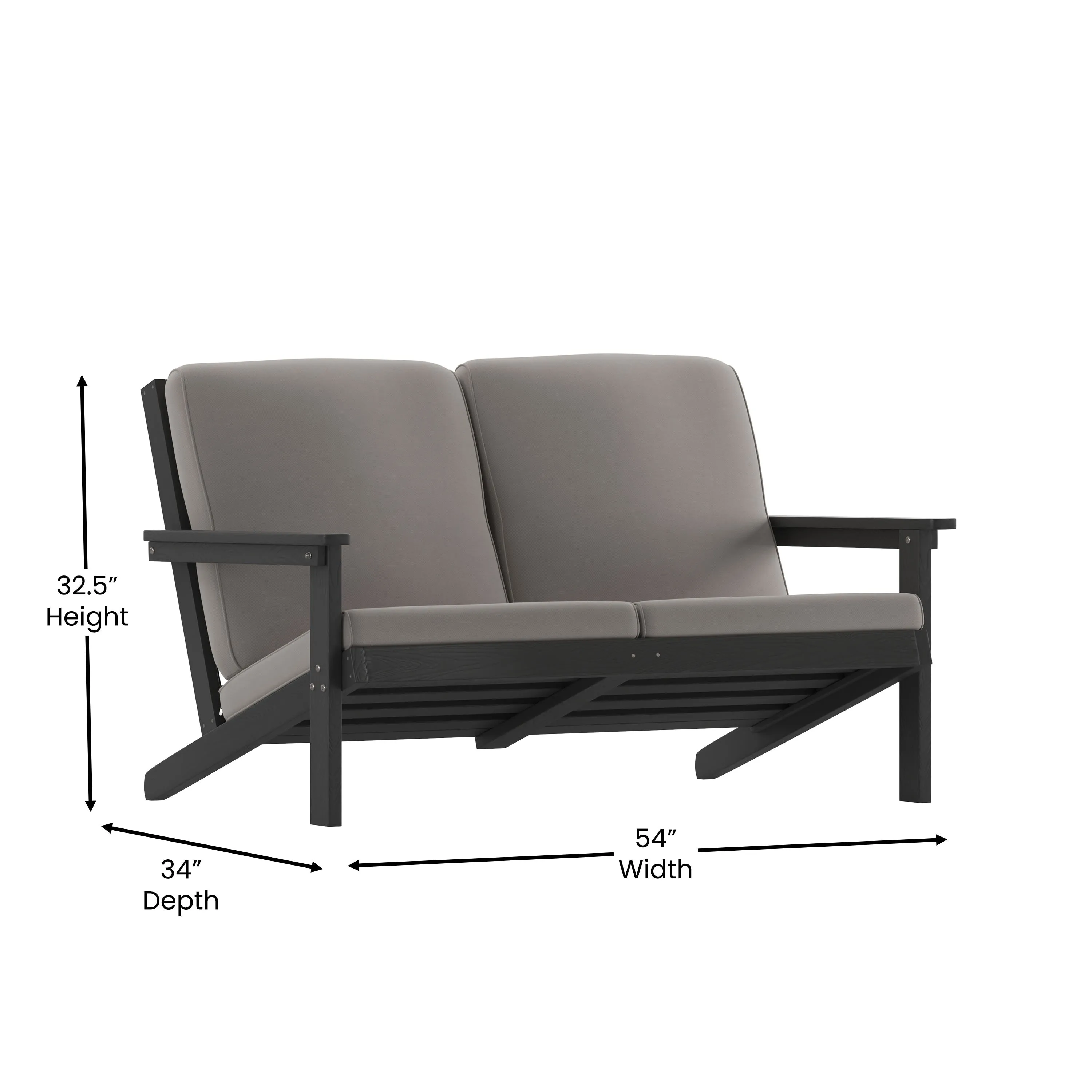 Charlestown All-Weather Poly Resin Wood Adirondack Style Deep Seat Patio Loveseat with Cushions