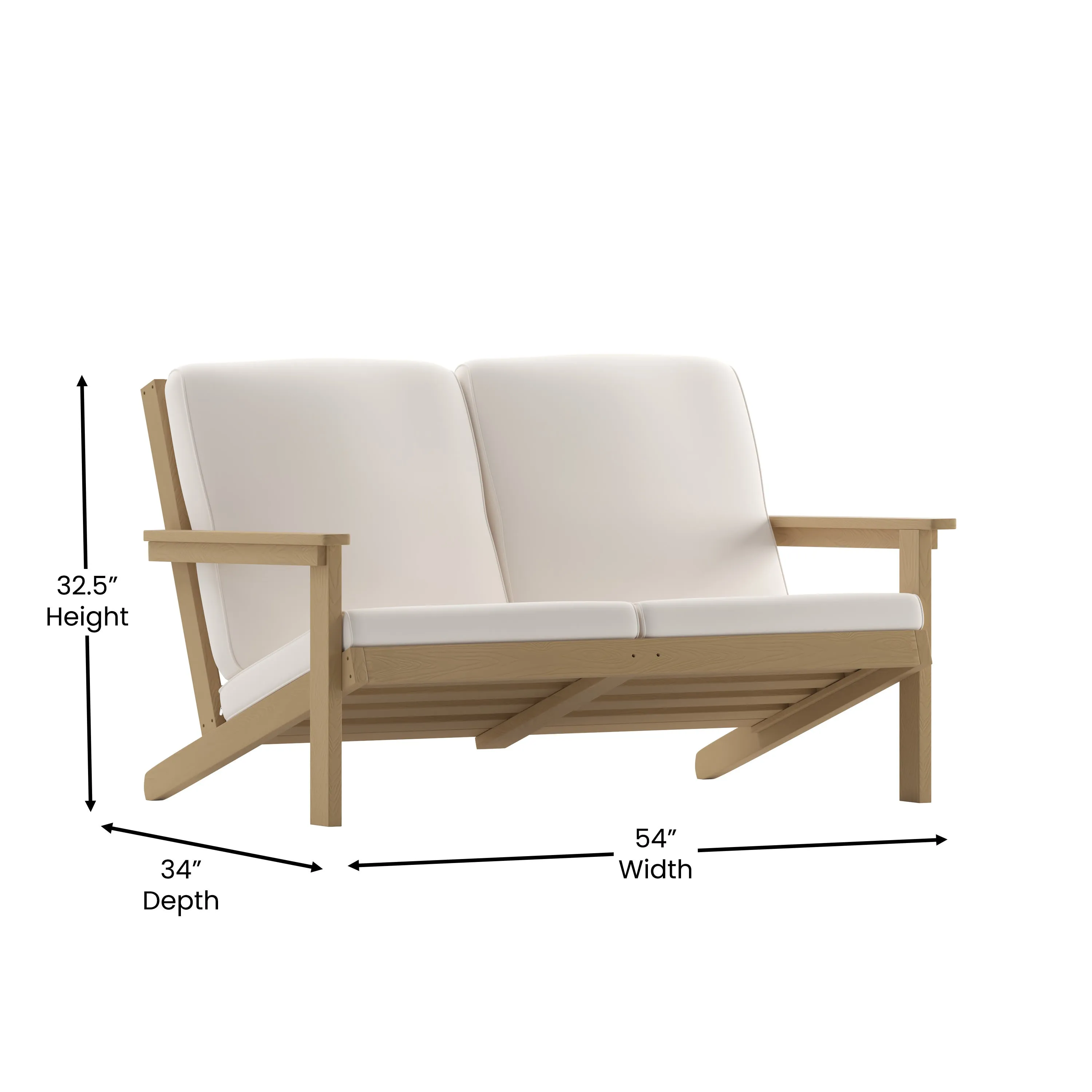 Charlestown All-Weather Poly Resin Wood Adirondack Style Deep Seat Patio Loveseat with Cushions