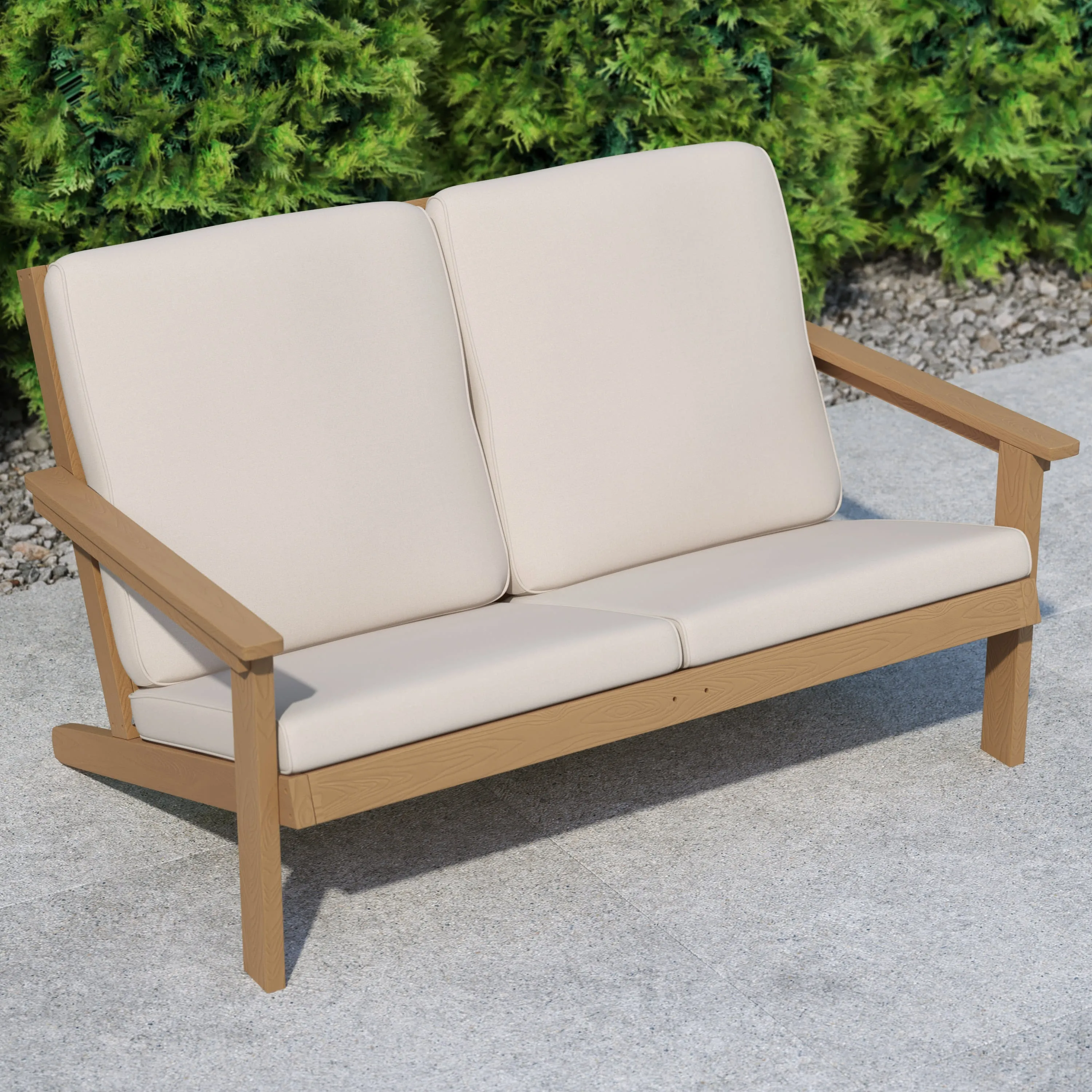 Charlestown All-Weather Poly Resin Wood Adirondack Style Deep Seat Patio Loveseat with Cushions