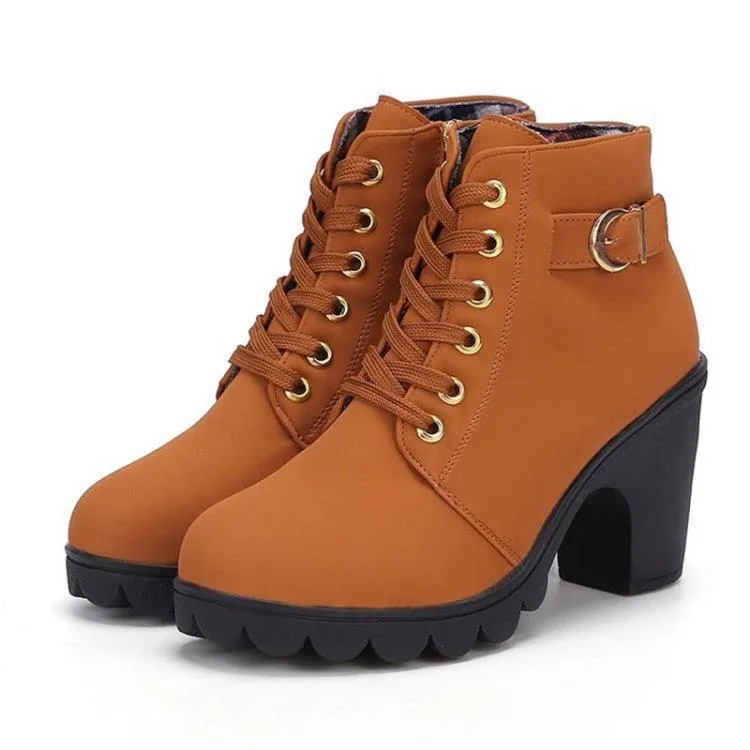 Chic High Heel Solid Color Women's Winter Boots with Side Zipper