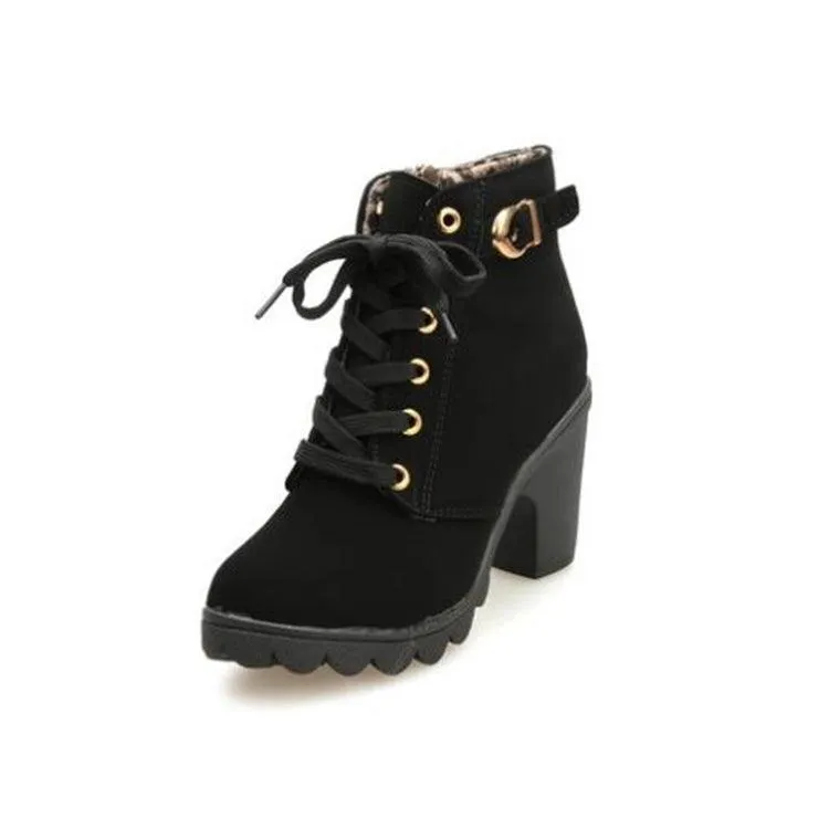 Chic High Heel Solid Color Women's Winter Boots with Side Zipper