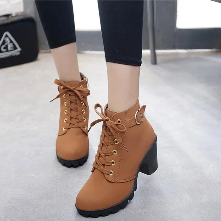 Chic High Heel Solid Color Women's Winter Boots with Side Zipper