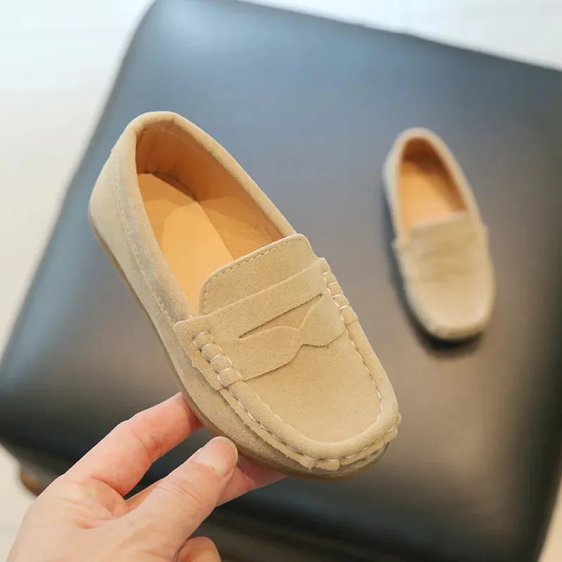 Children's Flats Suede Leather Casual Shoes Spring Autumn New Solid Slip on Boys Shoes Kids Loafers Girls Dress Party Shoes