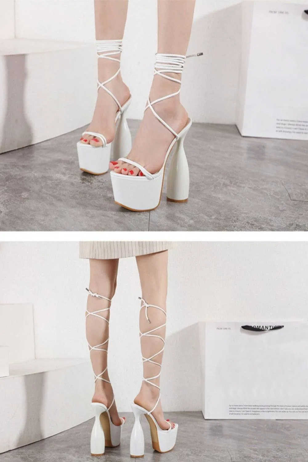 Chucky Platform High Heel Sandals In White