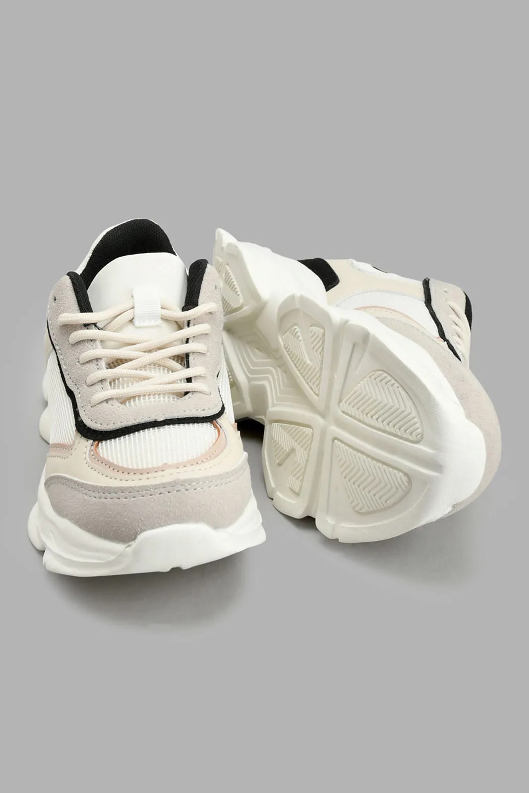 Cream Colour Block Chunky Trainer