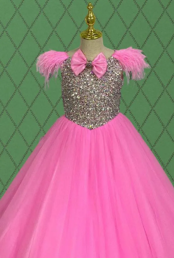 Custom Made Junior Miss Glitter Pink Evening Gown