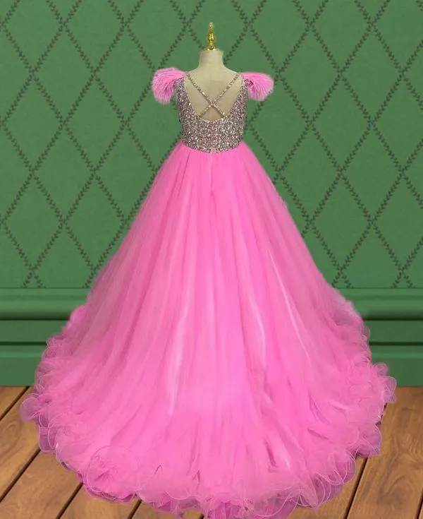 Custom Made Junior Miss Glitter Pink Evening Gown