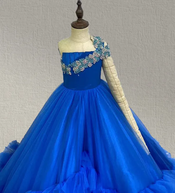 Custom Made Junior Miss Royal Blue Pageant Dress