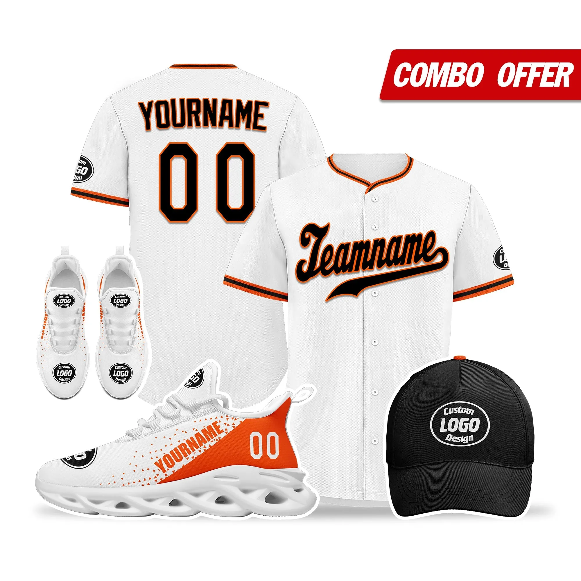 Custom White Orange Jersey MaxSoul Shoes and Hat Combo Offer Personalized ZH-D0b0087-a