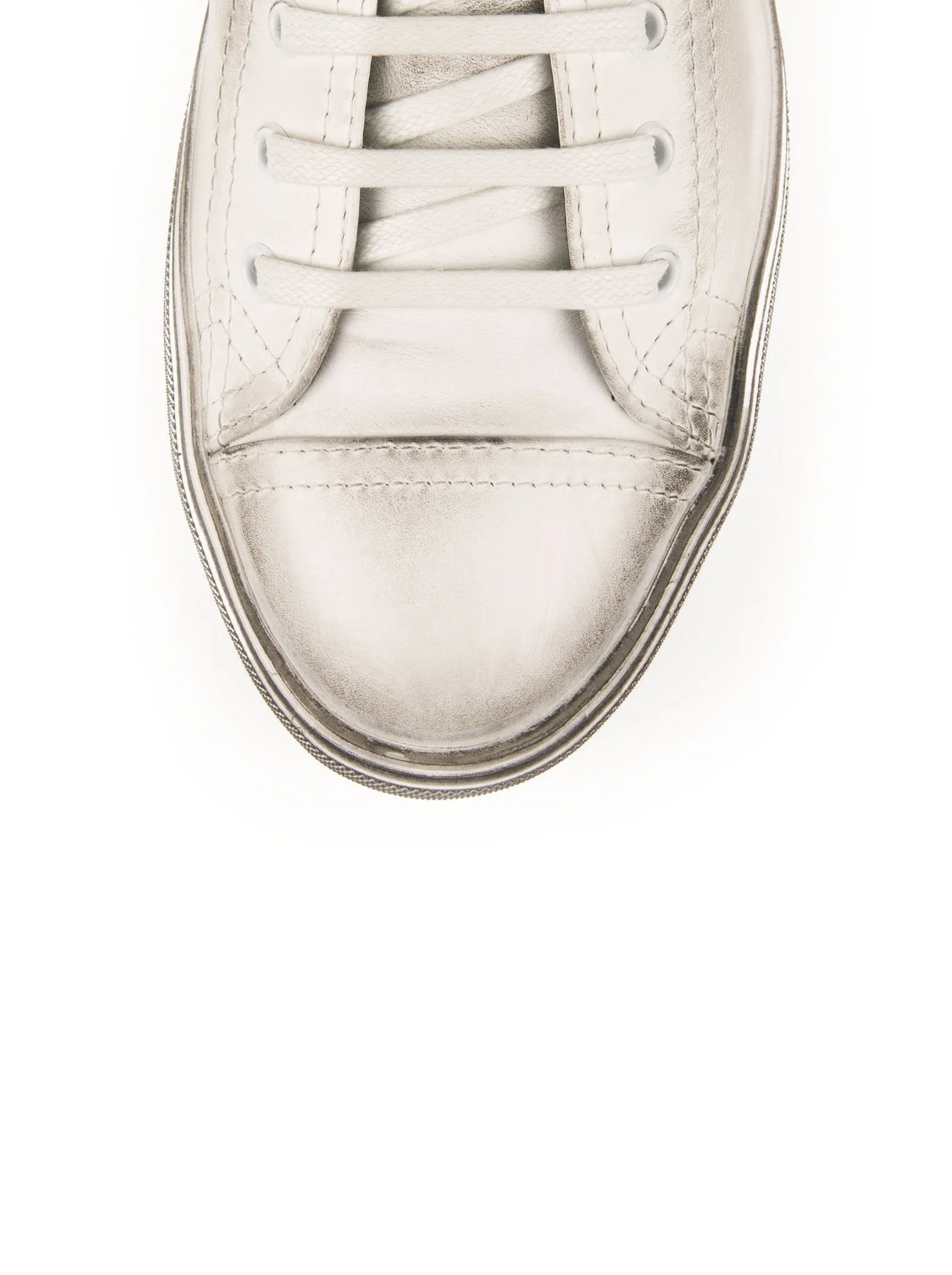 Distressed Leather Low Top Sneaker - White