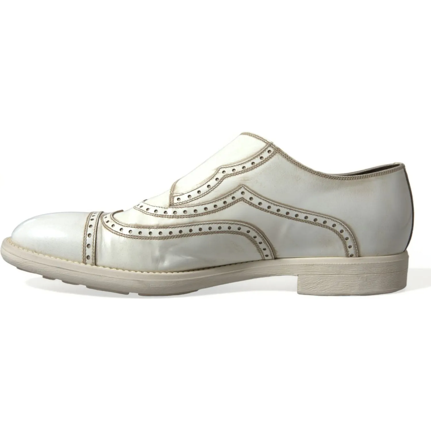 Dolce & Gabbana Elegant White Leather Derby Dress Shoes