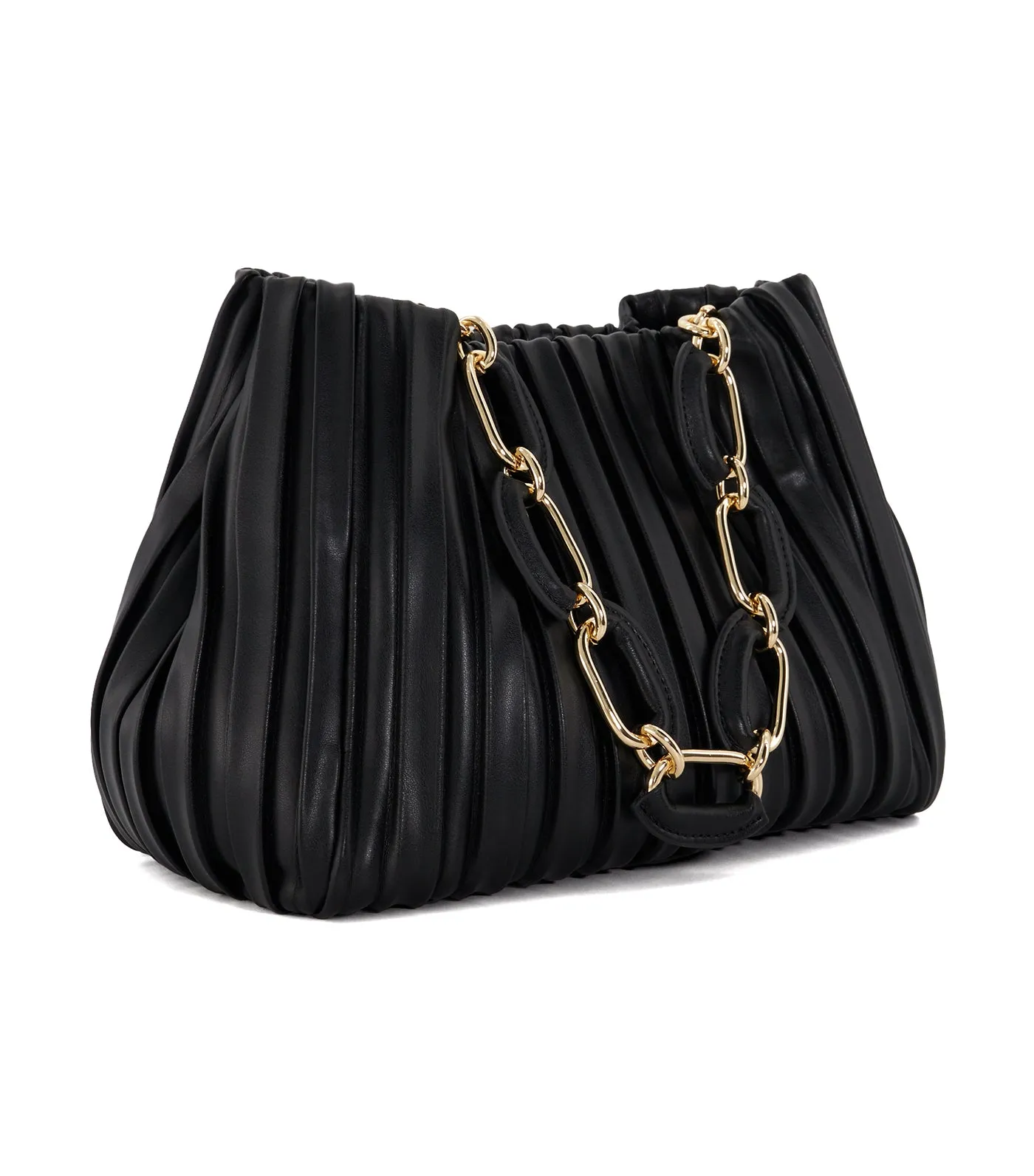 Dominie Medium Pleated Chain-Handle Slouch Bag Black-Plain Synthetic