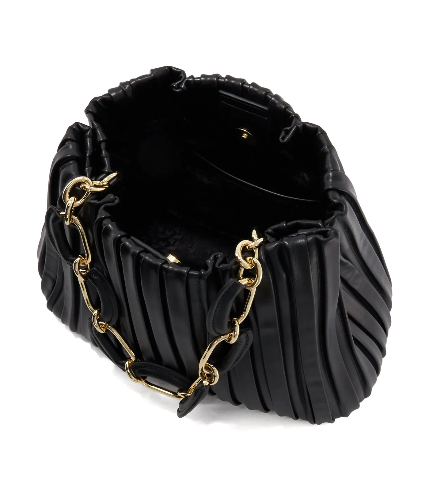 Dominie Medium Pleated Chain-Handle Slouch Bag Black-Plain Synthetic