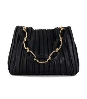 Dominie Medium Pleated Chain-Handle Slouch Bag Black-Plain Synthetic