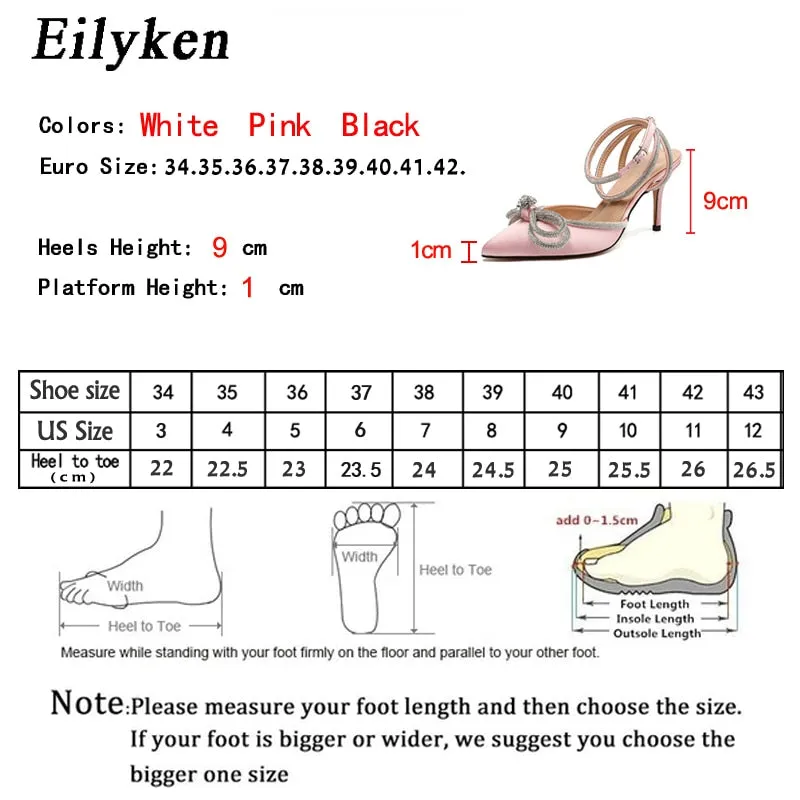 Eilyken Style Glitter Rhinestones Silk Women Pumps Crystal Bowknot Satin Spring Autumn Lady High Heels Party Prom Shoes